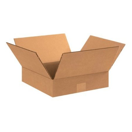 BOX PACKAGING Flat Cardboard Corrugated Boxes, 15"L x 15"W x 3"H, Kraft 15153